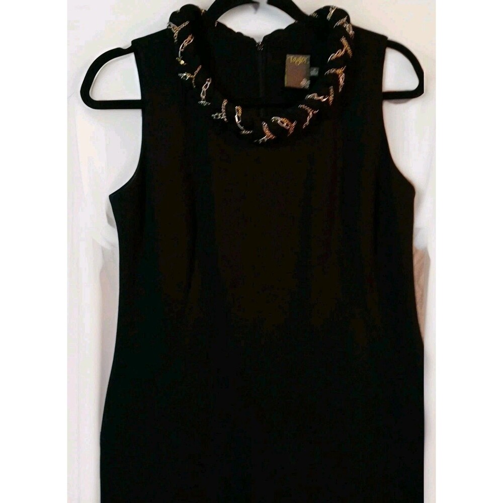 Taylor-Black Sleeveless BODYCON Dress Silver- Gold Chain Neckline-WMS 8 BEAUTIFL
